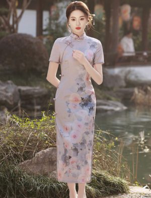 【 仟仟小姐 】Double-Layer Jacquard Silk Cheongsam Improved Slim Fit Dress