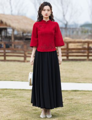 【 心安向远 】Chinese Retro Button Top Improved Cheongsam Suit