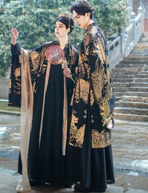 【 国君 】Gold-Stamped Long-Sleeved Shirt Couple Black Suit