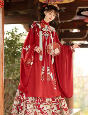 【 繁锦佳人 】Ming Dynasty Wedding Dress Embroidered Cloud Shoulder Imitation Makeup Flower Mamian Skirt Suit