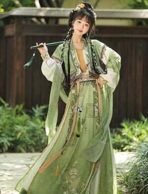 【 苗疆少女 】Tang Dynasty Hanfu Embroidered Tang Pants Pullover Round-neck Pleated Skirt Set