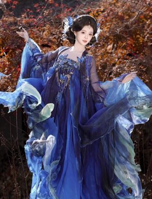 【 蓝尾蝶 】Heavily Embroidered Hezi Skirt With Large Sleeves And Hanfu