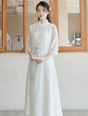 【 白玉兰 】Retro Chinese style Zen tea dress