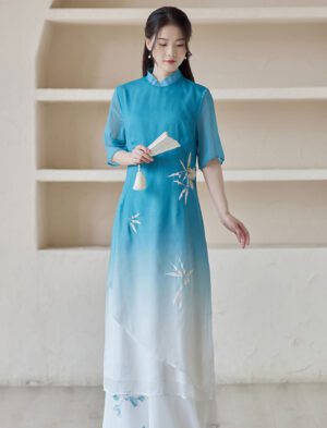 【 天山雪莲 】Retro Zen Tea Ceremony Dress Chinese Style Chiffon Dress