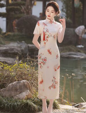 【 好运锦鲤 】Jacquard Silk Slim Qipao Long Elegant Dress